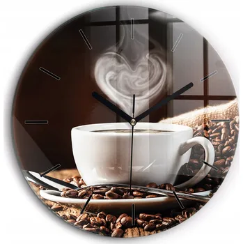 Hodiny Kulaté Kulatý nástěnné hodiny do kanceláře S Potiskem potiskem Šálek kávy, průměr 60 cm