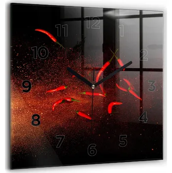 Hodiny Foto Hodiny Skleněné Nástěnné Do Moderních Interiérů Papričky chili 60x60 cm
