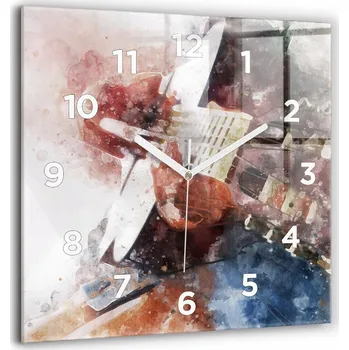 Hodiny Velké Skleněné Hodiny s Obrazem, Dekorativní Nástěnné Hodiny - Vizualizace Kytary
