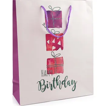 Dárková taška Dárková taška s glitry Happy Birthday Varianta: 3 bílá fialová, Balení: 4 ks