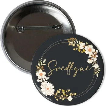 Odznáček s potiskem Svědkyně zlatý kruh s květinami
