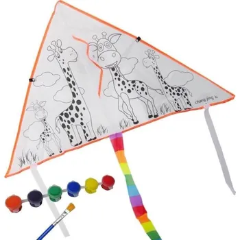 Létající drak Drak létající nylonový k vybarvení žirafy 93x46cm set s barvičkami a štětcem