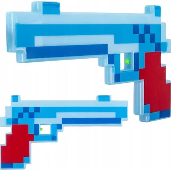 Dětská zbraň PISTOLE ZE HRY MINECRAFT PIXELOVÉ ZVUKOVÉ EFEKTY SVÍTÍ REVOLVER PIXELOVÝ
