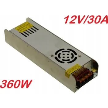 Transformátor Transformátor elektronický, 12V, 30A, 360W, převaděč napětí z 240V na 12V, chlazený ventilátorem, verze slim