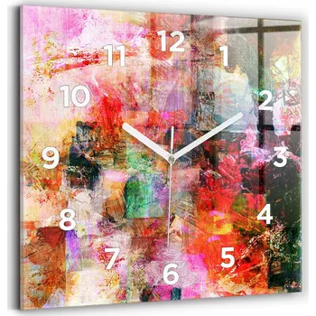 Hodiny Čtvercové Skleněné Nástěnné Hodiny do Obýváku Abstraktní kompozice 30x30 cm