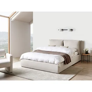 Postel Postel béžová polyesterové čalounění 160 x 200 cm úložný prostor čalouněné čelo ložnice Beliani