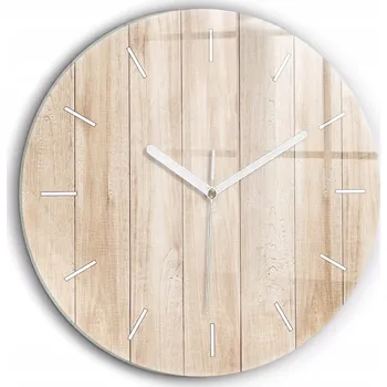 Hodiny Moderní skleněné nástěnné hodiny Textura dřeva bílé ručičky průměr 60 cm