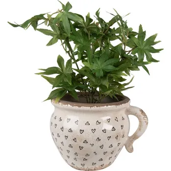 Zahrada Béžový keramický obal na květináč s uchem a se srdíčky Hearti M - 17*14*12cm