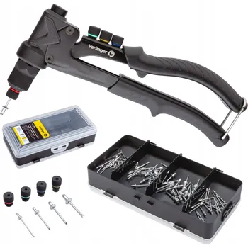 Nýtovací pistole Ruční nýtovací kleště pro trhací nýty, PROFESIONÁLNÍ sada + 80 nýtů