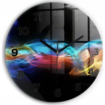 Hodiny Moderní skleněné nástěnné hodiny Abstrakce barevné linie kulatý průměr 30 cm