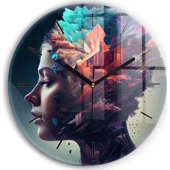 Hodiny Ozdobné nástěnné hodiny s krásnou grafikou Abstrakce žena kulatý průměr 30 cm