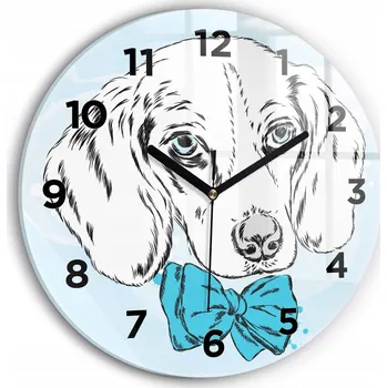 Hodiny Kulatý Skleněné Nástěnné Hodiny se Stylovým Potiskem Štěně Pes průměr 30 cm