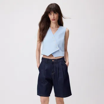 Dámské kraťasy Reserved - Džínové šortky se sklady - tmavomodrá - 9337H-59J - 9337H-59J-38