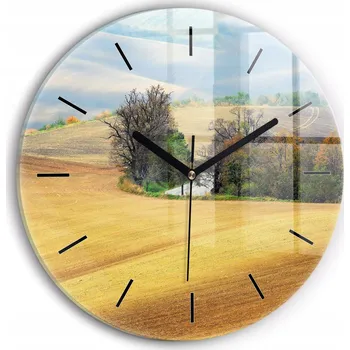 Hodiny Nástěnné Čtvercové Skleněné Hodiny s Grafikou Morava venkovská krajina průměr 30 cm