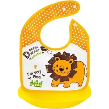 Bryndák Silikonový bryndáček s kapsičkou Lev, žlutý