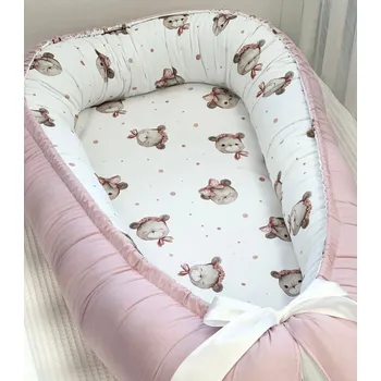 Hnízdečko pro miminko Oboustranné hnízdečko pro miminko - starorůžové s medvědími holčičkami