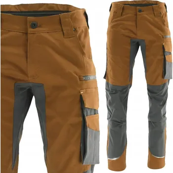Pánské pracovní kalhoty BOZP, odolné, pohodlné, hnědé, s reflexními prvky, do pasu, velikost 60