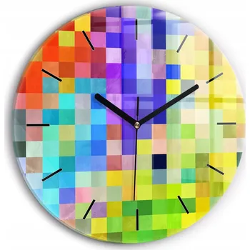 Hodiny Moderní skleněné nástěnné hodiny s potiskem Kompozice Čtverců průměr 30 cm