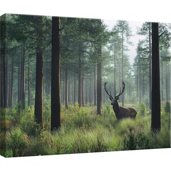 Obraz OBRAZ DO LOŽNICE OBÝVACÍHO POKOJE KUCHYNĚ JELEN PŘÍRODA LES NA PLÁTNĚ NA ZEĎ 120x80