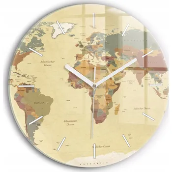 Hodiny Minimalistické Skleněné Nástěnné Hodiny Mapa světa ve vintage stylu fi30 cm