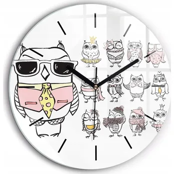 Hodiny Foto nástěnné hodiny Plakát vintage se sovami, černé ručičky, kulatý, průměr 60 cm