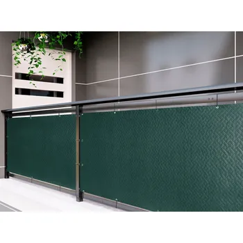 Krycí plachta Balkonová zástěna PREMIUM 100x300 cm, ratanový vzor zelená, 240g/m2 MyBestHome Vysoká gramáž 240 g/m2