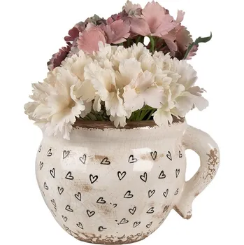 Obal na květináč Béžový keramický obal na květináč s uchem a se srdíčky Hearti - 20*17*15 cm