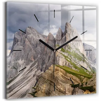 Hodiny Čtvercové Skleněné Nástěnné Hodiny do Kanceláře s Motivem Skalnatých Hor 30x30 cm