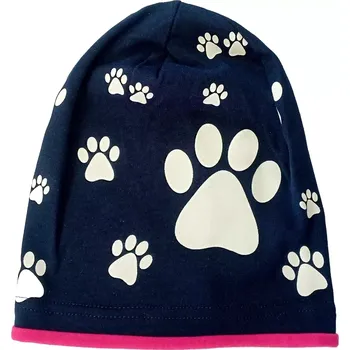 Čepice Dětská jarní čepice tlapky tm.modrá/tm.růžový lem vel.UNI(5-10let)