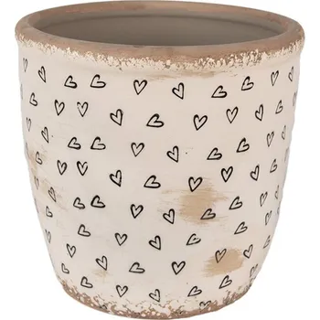 Obal na květináč Béžový keramický obal na květináč se obrysy srdíček Ankie – 16x16 cm