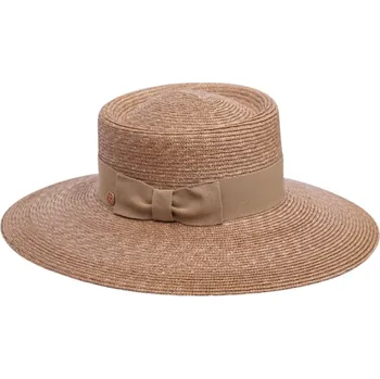 Klobouk Slaměný klobouk hnědý s hnědou stuhou - Pork-pie Jil s širší asymetrickou krempou - Mayser - UV faktor 80 Velikost: Unisize (S-XL)