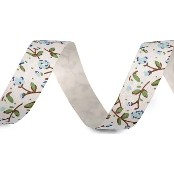 Stuha Bavlněná stuha šíře 15 mm květy Varianta: 3 režná světlá modrá světlá, Balení: 5 m