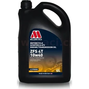 Motorový olej MILLERS OILS ZFS 10W40, plně syntetický olej pro 4T motory, vhodný pro aplikace s mokrou spojkou 4 l 58354