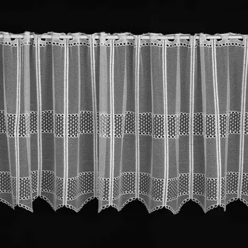 Záclona Žakarová vitrážová záclona 342540, síťovaný brošé proužek, s bordurou, bílá, výška 40cm (v metráži)