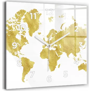 Hodiny Skleněné hodiny tvrzené Moderní nástěnné hodiny Zlatá mapa světa 30x30