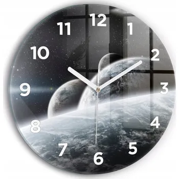 Hodiny Minimalistické Čtvercové Skleněné Hodiny Nástěnné Vesmír a planety průměr 30 cm