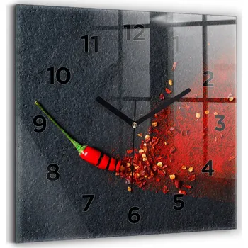 Hodiny Skleněné hodiny s tichým mechanismem, loft nástěnné Koření červené papriky, 30x30 cm