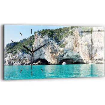 Hodiny Horizontální Skleněné Hodiny Nástěnné Do Kanceláře S Grafikou Podvodní Jeskyně 60x30 cm