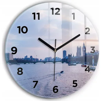 Hodiny Skleněné nástěnné hodiny do kanceláře s motivem London Eye panorama města fi30 cm