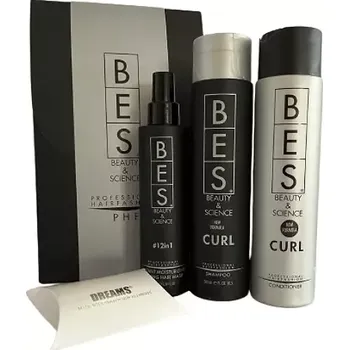 Kosmetická sada Bes Curl dárková sada pro vlnité vlasy – šampon, balzám a 12v1 maska | Pro pružné a hydratované vlasy
