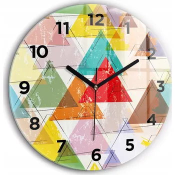 Hodiny Ozdobné nástěnné hodiny s krásnou grafikou Geometrické trojúhelníky průměr 60 cm
