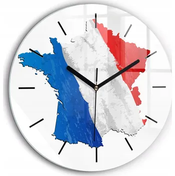 Hodiny Čtvercové Skleněné Nástěnné Hodiny do Kanceláře s Motivem Francouzské Vlajky fi60 cm