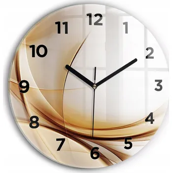 Hodiny Moderní Skleněné Hodiny s Grafickým Motivem na Zeď Zlatá Abstrakce Kulatý průměr 30 cm