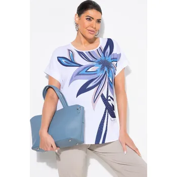 Dámské tričko Ulla Popken, Plus size Tričko, květy, oversize, kulatý výstřih, krátké rukávy pro plnoštíhlé nadměrná velikost, 839038200-1128, bílý, 42/44, Nadměrné velikosti, Plus size oblečení, Oblečení pro boubelky, Oblečení pro baculky, Oblečení pro plnoštíhlé, Oble