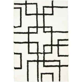 Koberec 60x100 cm MĚKKÝ KOBEREC SHAGGY KRÉMOVÝ ČERNÝ