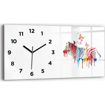 Hodiny Skleněné moderní nástěnné hodiny s potiskem horizontální 60x30 cm Barevná zebra
