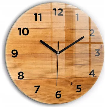 Hodiny Moderní skleněné nástěnné hodiny s potiskem Dřevěná prkna průměr 60 cm