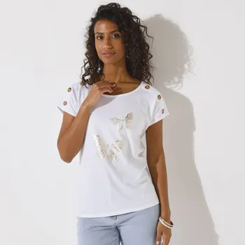 Tričko s potiskem a knoflíky na ramenou bílá 42/44