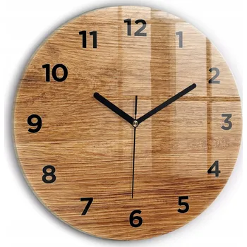 Hodiny Skleněné nástěnné hodiny do obýváku se stylovým potiskem Světlé dřevo průměr 30 cm
