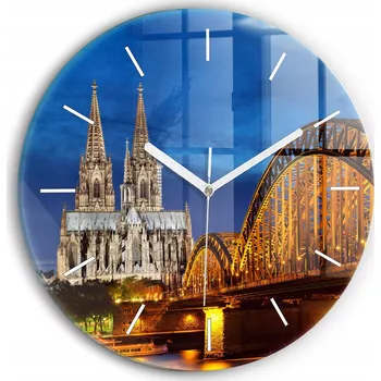 Hodiny Moderní skleněné hodiny s grafikou na zeď Most v Německu kulatý průměr 30 cm